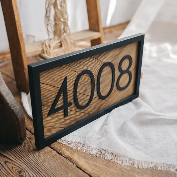 Horizontal Wood House Number Sign: 3D Address Plaque