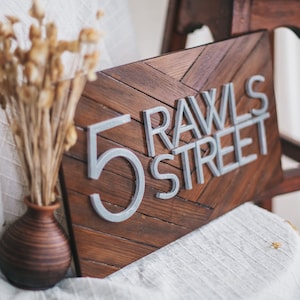 Custom herringbone address sign, gift for the home wood signs, house number wood sign with herringbone
