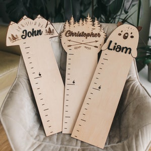 Personalisierte Wachstumstabelle aus Holz für Kinder, Wald Kinderzimmer Dekor Wald, Fuchs, Berge