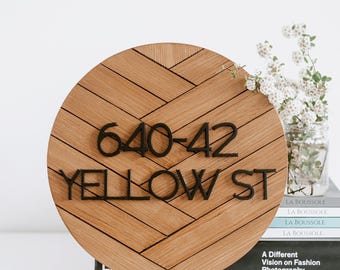 Modernes Holz Adressschild: 3D-Nummernschild