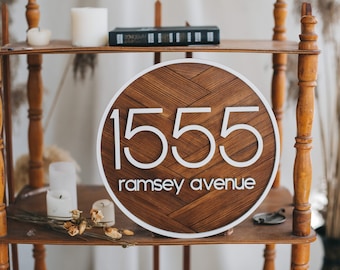 Brown round house number sign , farmhouse gift, House number plaque, address sign,
