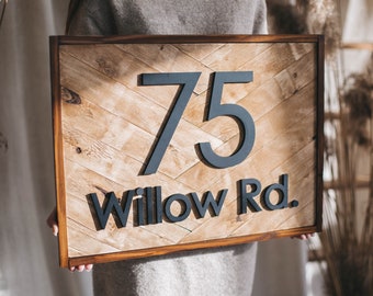 Large horizontal Framed House numbers sign, Vertical, Square custom house signs wood different shapes