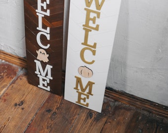 Porch sign, personalized welcome sign, outdoor decor, vertical welcome sign, wood sign, farmhouse decor, customized welcome sign