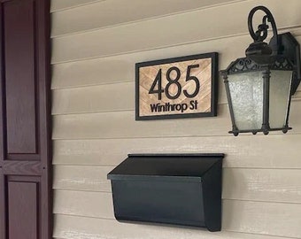 Custom House Number Sign: Wooden Front Porch Address Plaque