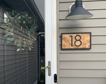 Custom herringbone address sign, house number wood sign with herringbone