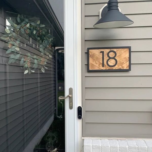 Custom herringbone address sign, house number wood sign with herringbone