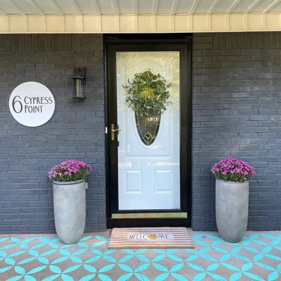 Round White House Number Sign With Street Name House Warming Etsy