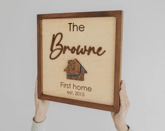 Mapa de madera personalizado para tu primera vivienda, regalo de inauguración