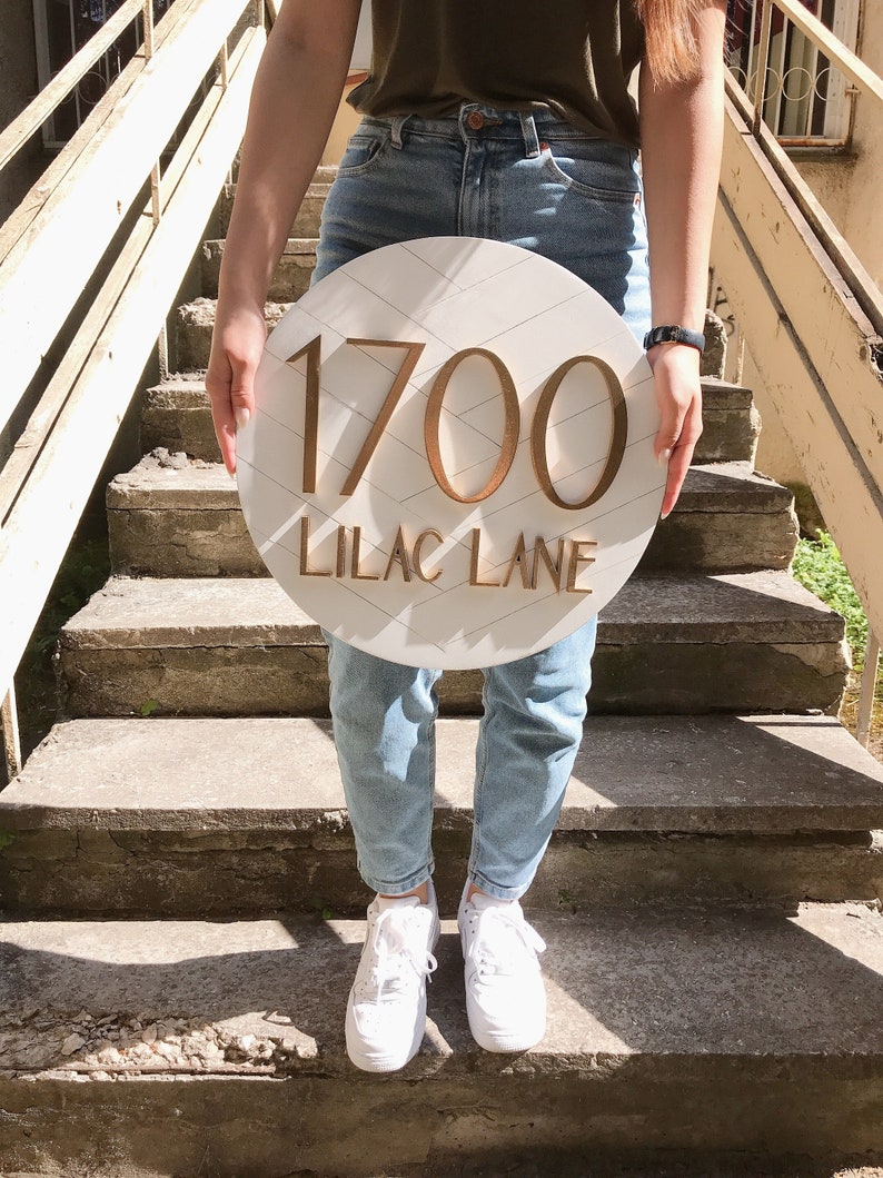 White Round House Sign, House Number Plaques - 10, 12, 16, 18, 20 inches