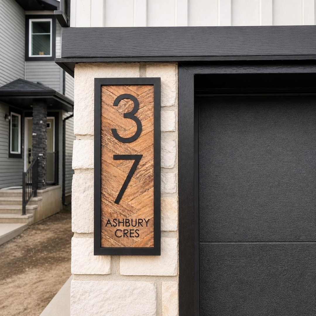 Personalized Wooden Address Sign Vertical - Modern Outdoor House ...