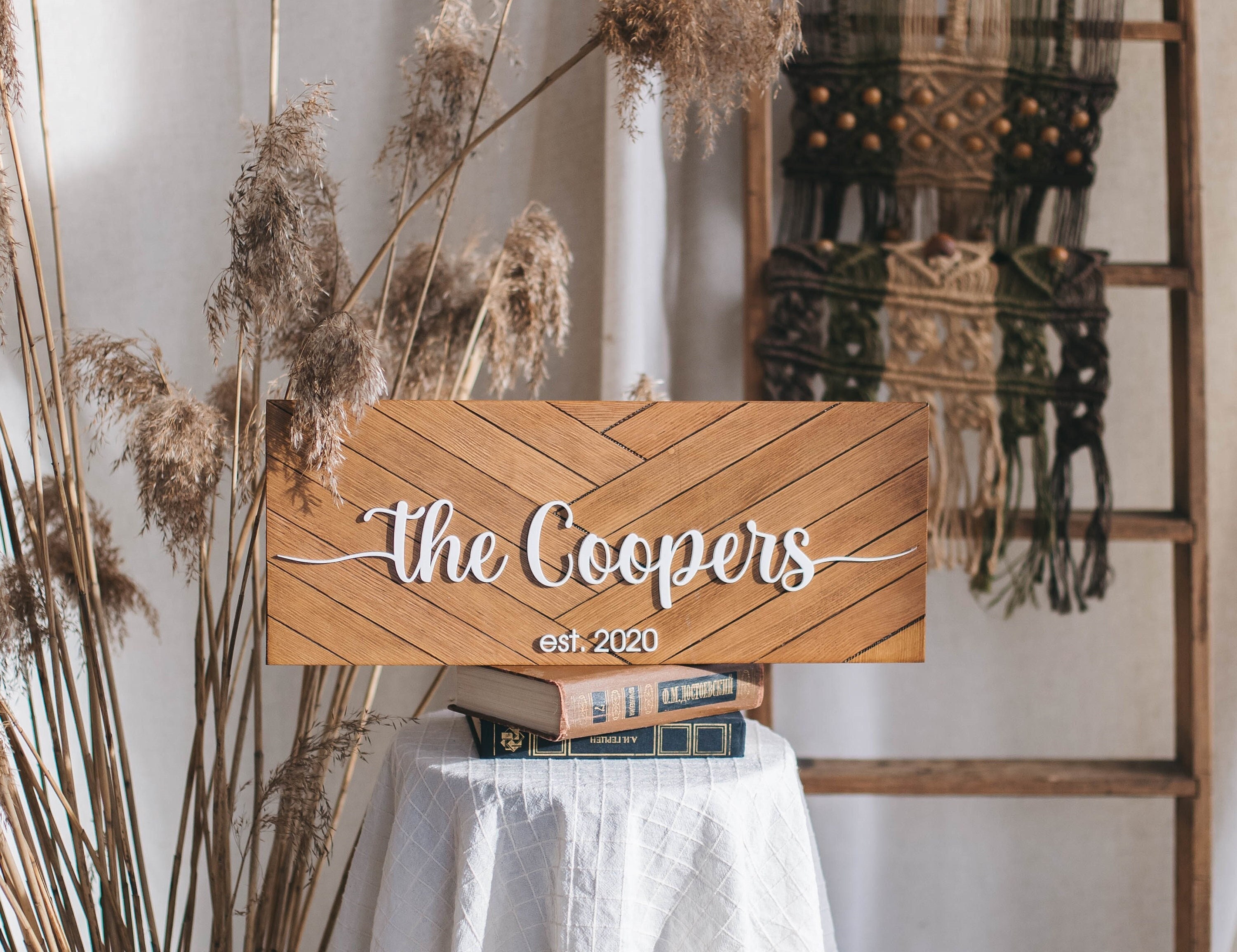 Cadeau de Mariage Personnalisé Nom Famille Signe Établi en Bois Personnalisé Anniversaire Couple Cad