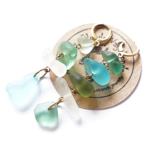 Boucles d&#39;oreilles en verre de mer | Boucles d&#39;oreilles colorées | Boucles d&#39;oreilles en verre de mer véritable | Boucles d&#39;oreilles pendantes en verre de mer | Boucles d&#39;oreilles en laiton et verre de mer