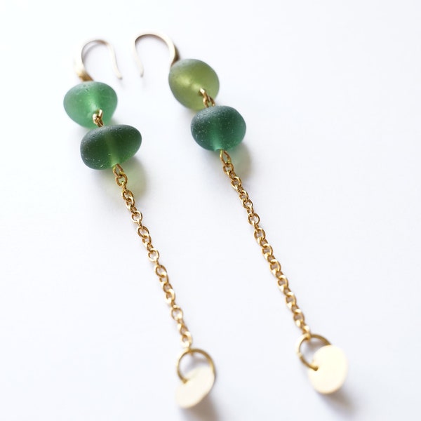 Sea Glass Brass Earrings | Brass Earrings | Brass Dangle Earrings | Gold Earrings