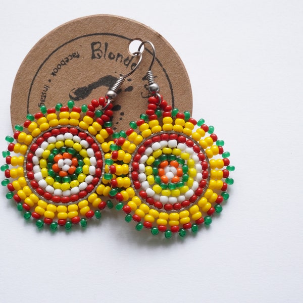 Seed Bead Earrings | Hoop Earrings | Beadwork Earrings | Reggae Beaded Earrings | Drop Dangle Earrings | Bohemian Style