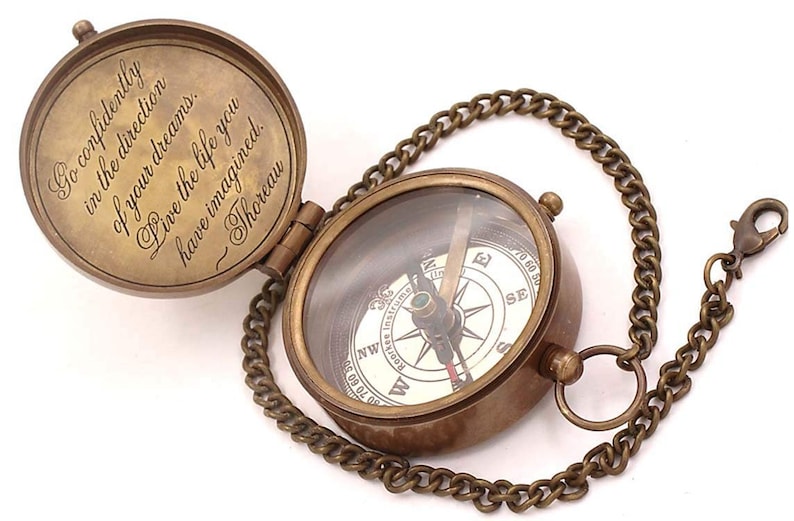 Go Confidently In The Direction Vintage Antique Look Solid Brass Compass.