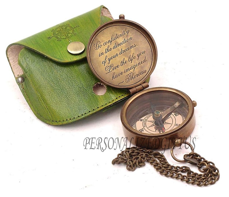 Go Confidently In The Direction Vintage Antique Look Solid Brass Compass.