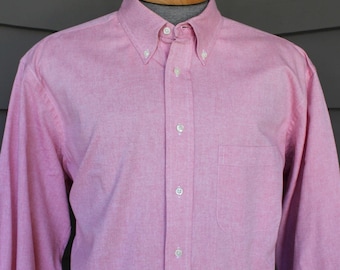 newer vintage -Individualized- Men's button down collar, long sleeve shirt. Bold Pink Oxford - 100% Imported cotton. Pearl buttons. XL plus
