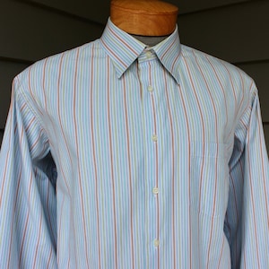 newer -Measure Up- Men&#39;s long sleeve shirt. Custom made. Blind button down collar. Cotton broadcloth. Thick-cut pearl buttons. XL plus - 17