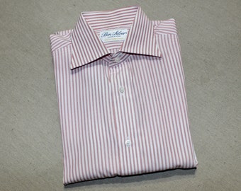 vintage -Ben Silver- Long sleeve shirt. Fancy dress stripe - All Cotton. Spread collar - French cuff. Medium 15 - 15.5. Made in England