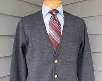 vintage -Moss & Hoffman- Men's Blazer cardigan sweater. Charcoal Gray - Zephyr wool. Gilt buttons. Medium - Large