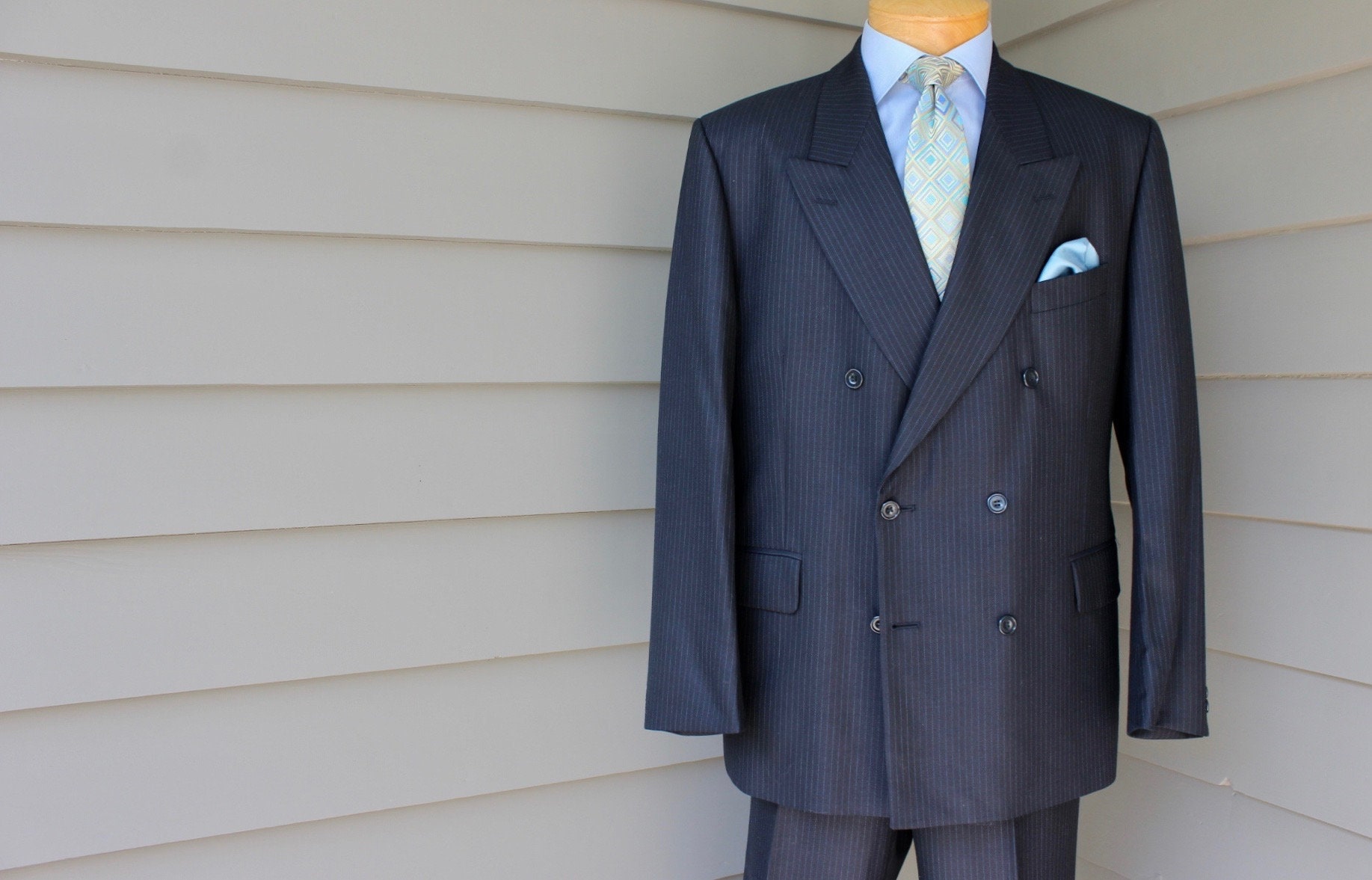 Newer Vintage alexandre / Savile Row Men's Double Breasted Suit. Navy W