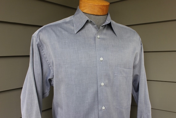lorenzini dress shirts Newer Vintage -lorenzini- Men's Long Sleeve, Dress Shirt. 'gray' Novelty  Weave - All Cotton - Side Seam Gussets. Medium. Made in Italy