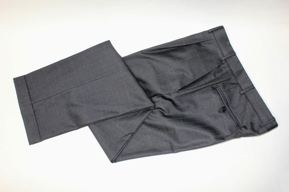 Canali, newer -Canali- Men's single pleat trousers. Charcoal Gray w/ Brown & Gray grid - All wool. Tapered leg. 36" Waist. Made in Italy