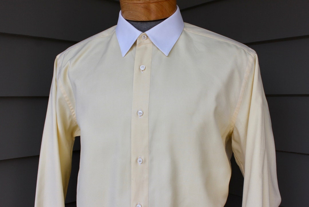 Solid Canary Yellow Cotton Blend Dress Shirt With Convertible Cuffs Men's Dress Shirt