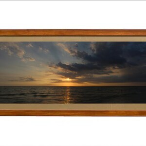 Sonnenuntergang Panorama Wand Kunst, bewölkt Meerblick Druck, Strand Sonnenuntergang Leinwand, Wohnkultur, Küsten Fotografie, Ozean Kunst