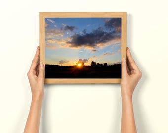 Fotografía de un atardecer en Buckland Park, brillando a través de un árbol, fotografía de naturaleza, fotografía de atardecer, impresión artística de paisaje