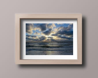 Foto de sol entre las nubes, impresión de playa de Naples, Florida, arte mural costero, fotografía de playa, impresión escénica del océano