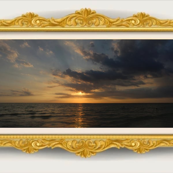 Naples Florida Cloudy Ocean Sunset Panorama Art Print, Coastal Wall Decor, Beach Landscape Painting, Seascape Gift, Beach House Art