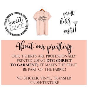 May include: A pink t-shirt with the text "Maestra Bilingue" printed on it. The text "Sweet Liz Co." is in a circle above the shirt. The text "print holds up wash!!" is in a circle to the right of the shirt. The text "About our printing: OUR T-SHIRTS ARE PROFESSIONALLY PRINTED USING DTG (DIRECT TO GARMENT). IT MAKES THE PRINT BE PART OF THE FABRIC! NO STICKER, VINYL, TRANSFER FINISH-TEXTURE." is below the shirt.