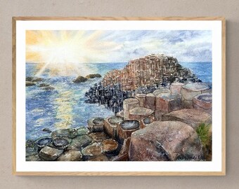 Giants Causeway print digital download Ireland seascape wall art print Irish wall art Ireland watercolor print digital print Ireland poster