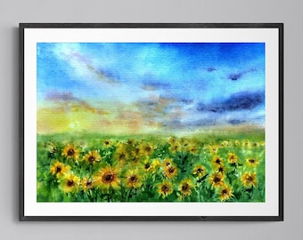 Sunflower wall art downloadable Ukraine print Sunflower printable art Sunflower landscape print digital download Sunflower digital print