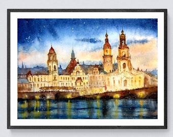 Dresden print digital download Germany wall art prints downloadable art Germany poster Dresden print Germany watercolor print