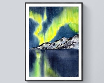 Northern lights wall art prints digital download Northern lights print Aurora digital print downloadable art Polar lights wall art