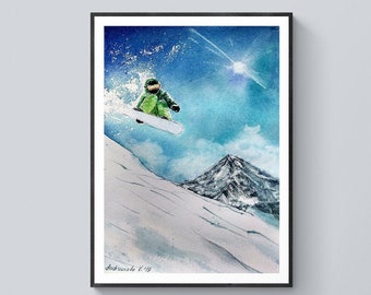 Snowboarding art print Digital download Winter sports wall art downloadable art Ski printable art Snowboarder printable art Skiing wall Art