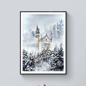 Neuschwanstein wall art print digital download German castle printable wall art Neuschwanstein print Medieval castle Bavaria wall art