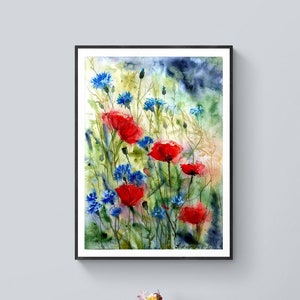 Floral wall art prints digital download Poppies printable art Cornflowers wall art digital print Wild flowers print Abstract wild grass art