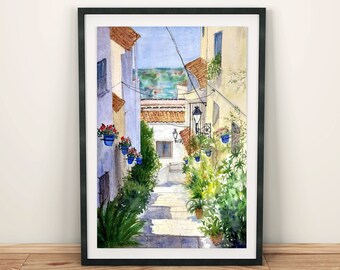 Andalusia watercolor print Spain wall art Mediterranean wall decor Andalusia printable wall art Spanish cityscape print Spain artwork