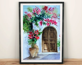 Greece watercolor print digital download Mediterranean print Greece wall art digital print Greece door downloadable art Greece printable art
