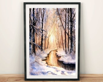 Winter wall art prints digital download Wood print Winter forest  landscape print downloadable art  Landscape art wall art