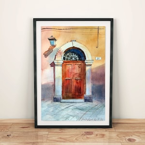Vintage Tür Bild Download Alte Tür Digitaldruck Europäische alte Tür Wandkunst Rustikale Tür Aquarelldruck Mediterran Kunstdruck