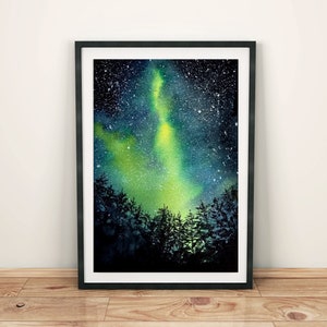 Northern lights art print digital download Aurora digital print downloadable art Polar lights wall art Night Sky print Aurora printable art image 1