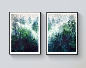 Dark academia wall art Foggy forest wall art prints Dark cottagecore downloadable prints Set of 2 prints Misty forest print Landscape print