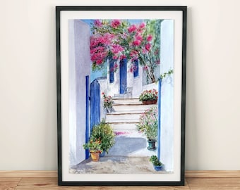 Greece wall art Greece watercolor print digital download Greece poster digital print Mediterranean wall art print Greece downloadable art