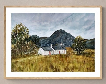 Scottish Highland print digital download Scotland landscape wall art print Glencoe wall art Scotland watercolor art Scottish Highland print