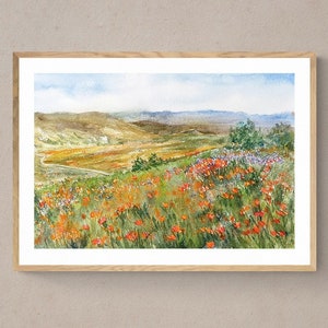 California poppy wall art prints digital download art Antelope Valley landscape print California poppy wall art printable Orange poppy print