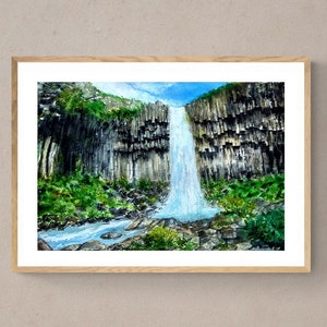 Island Wand Kunst Druck digitaler Download Svartifoss Isländisch Wasserfall Druck herunterladbare Kunst Island druckbare Kunst Digitaldruck